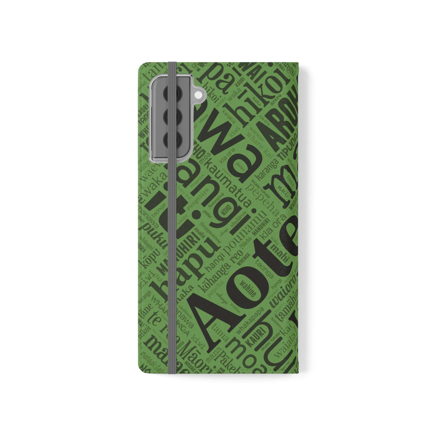 Green Māori Word Art Flip Cases