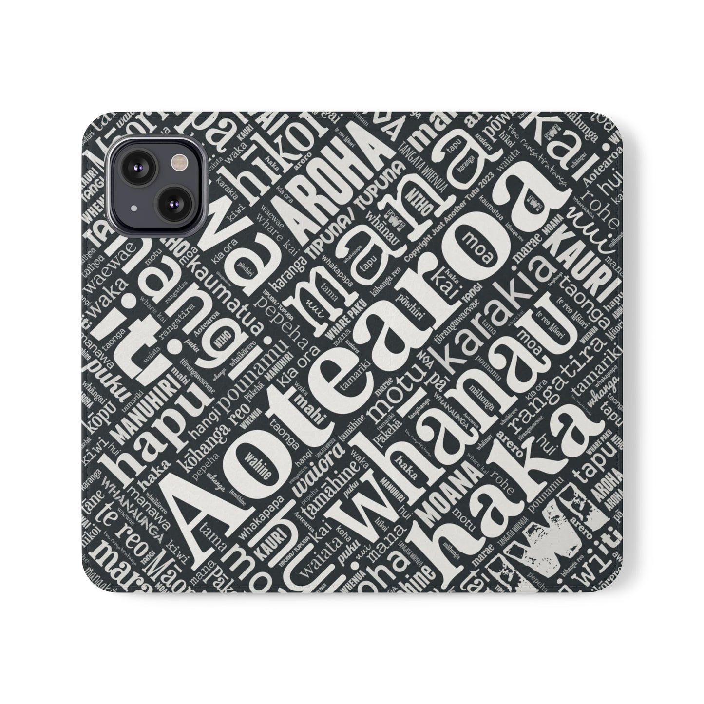 Black Māori Word Art Flip Cases