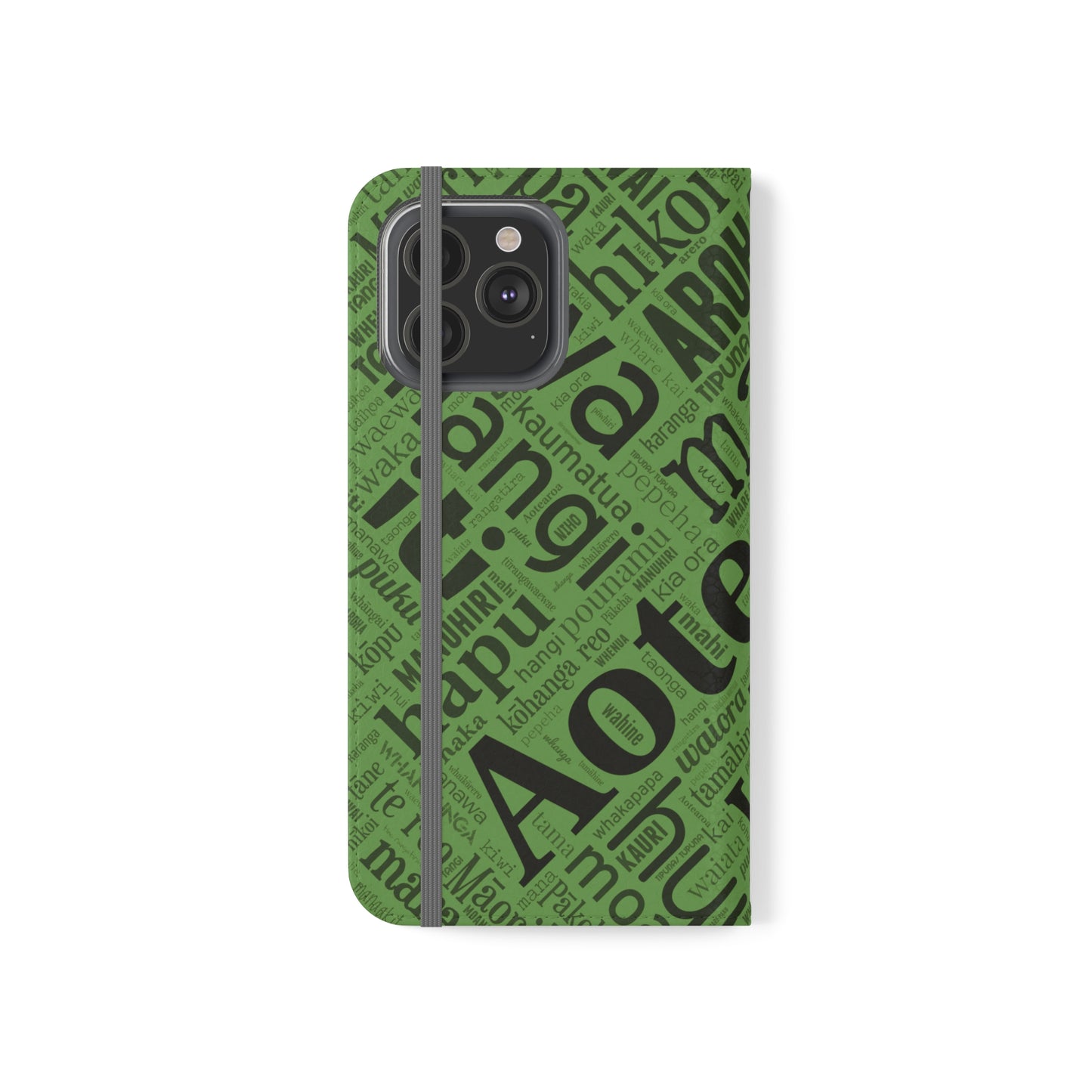 Green Māori Word Art Flip Cases