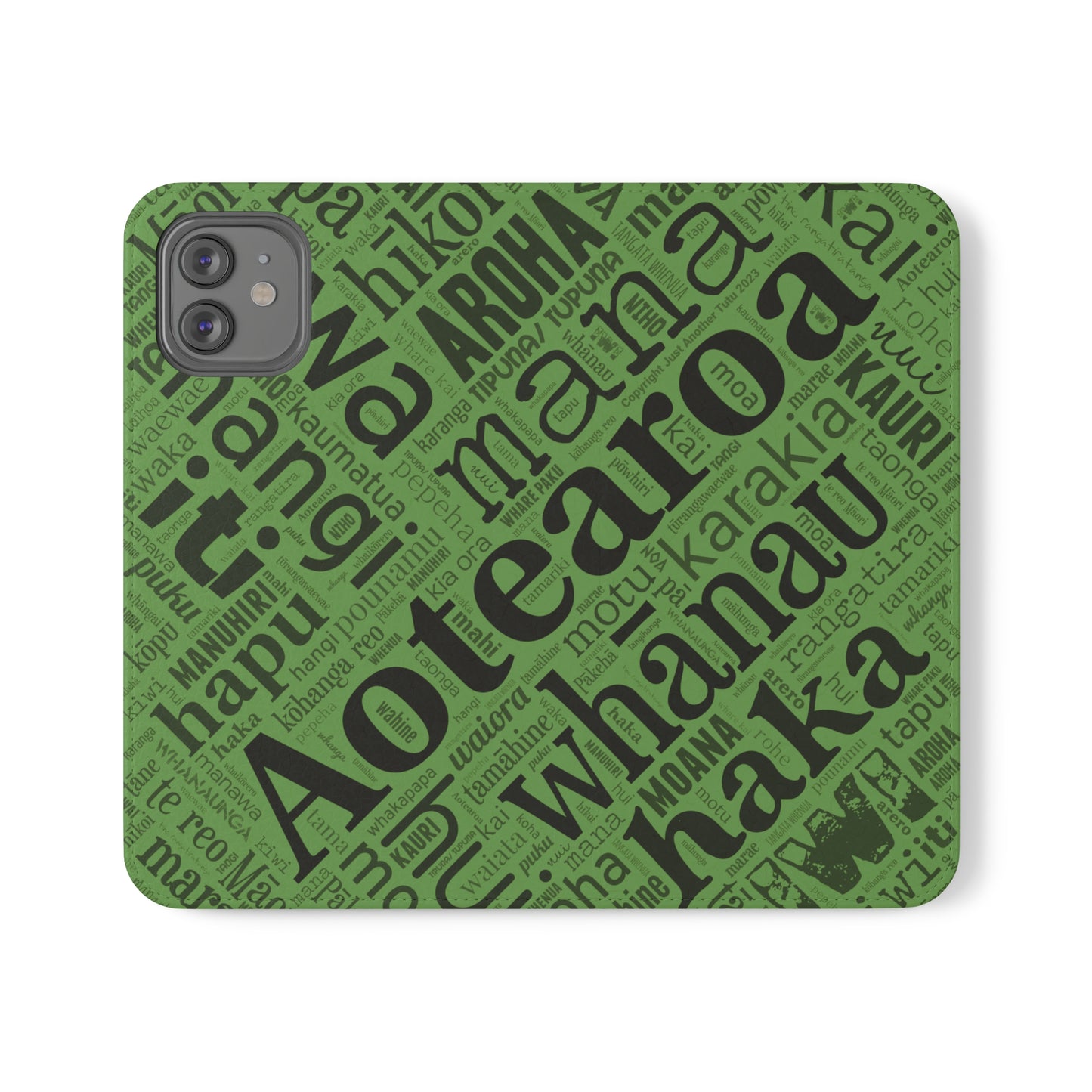Green Māori Word Art Flip Cases