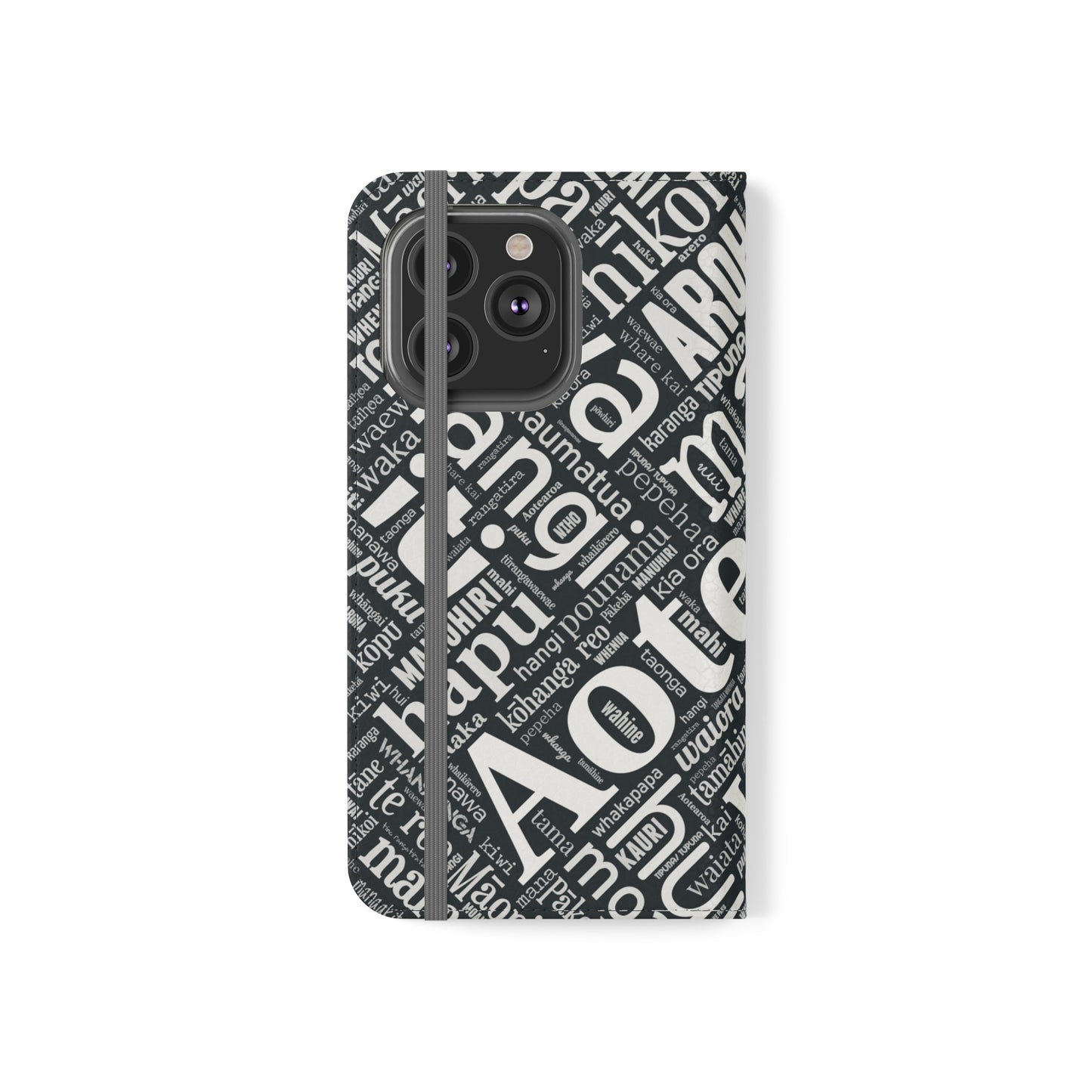 Black Māori Word Art Flip Cases