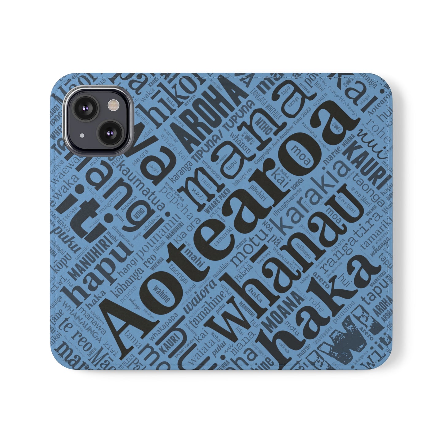Light Blue Māori Word Art Flip Cases