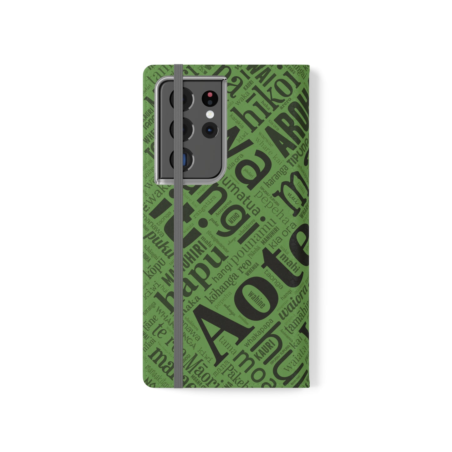 Green Māori Word Art Flip Cases