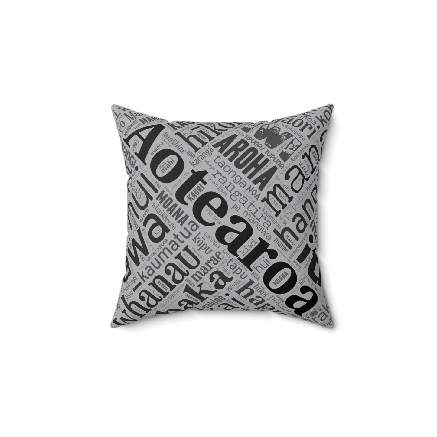 Grey Māori Word Art Square Pillow