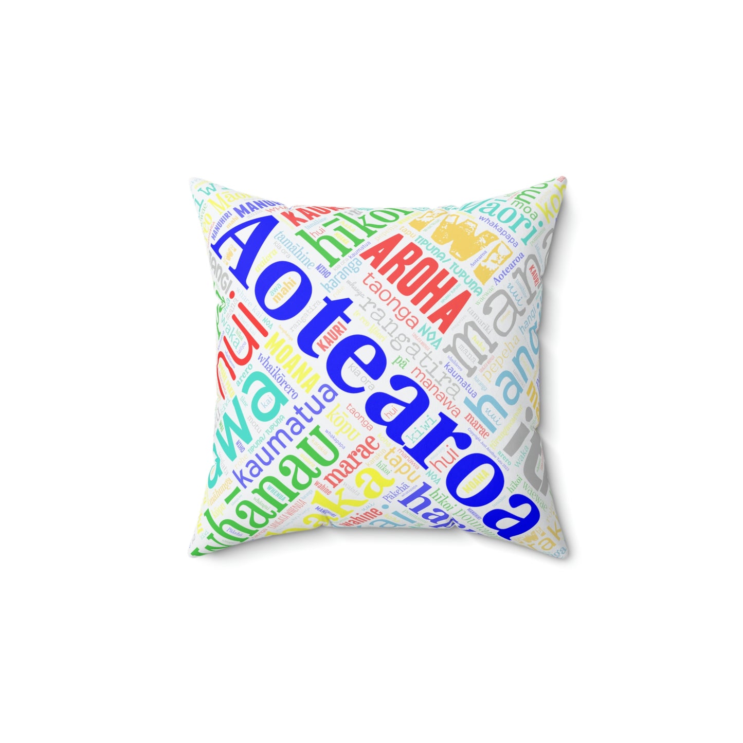 Rainbow White Māori Word Art Square Pillow