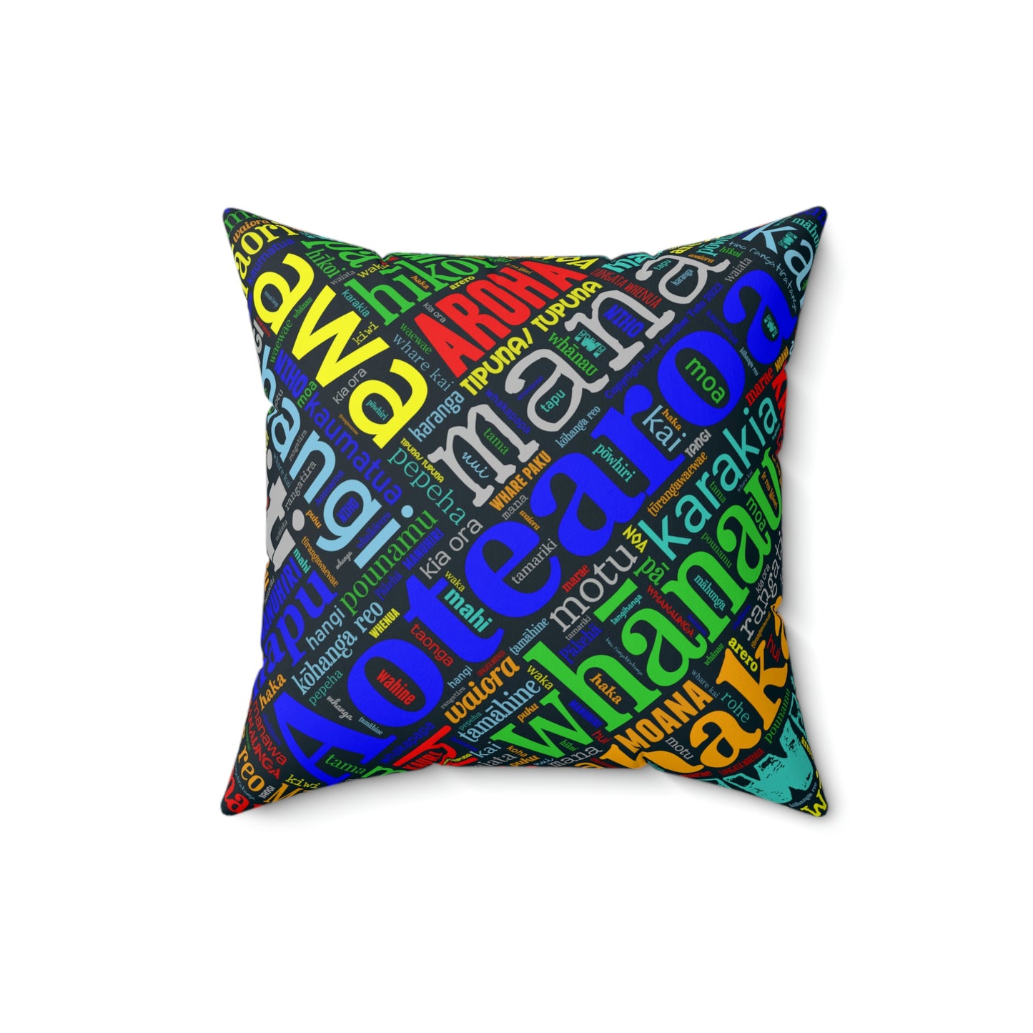 Rainbow Black Māori Word Art Square Pillow
