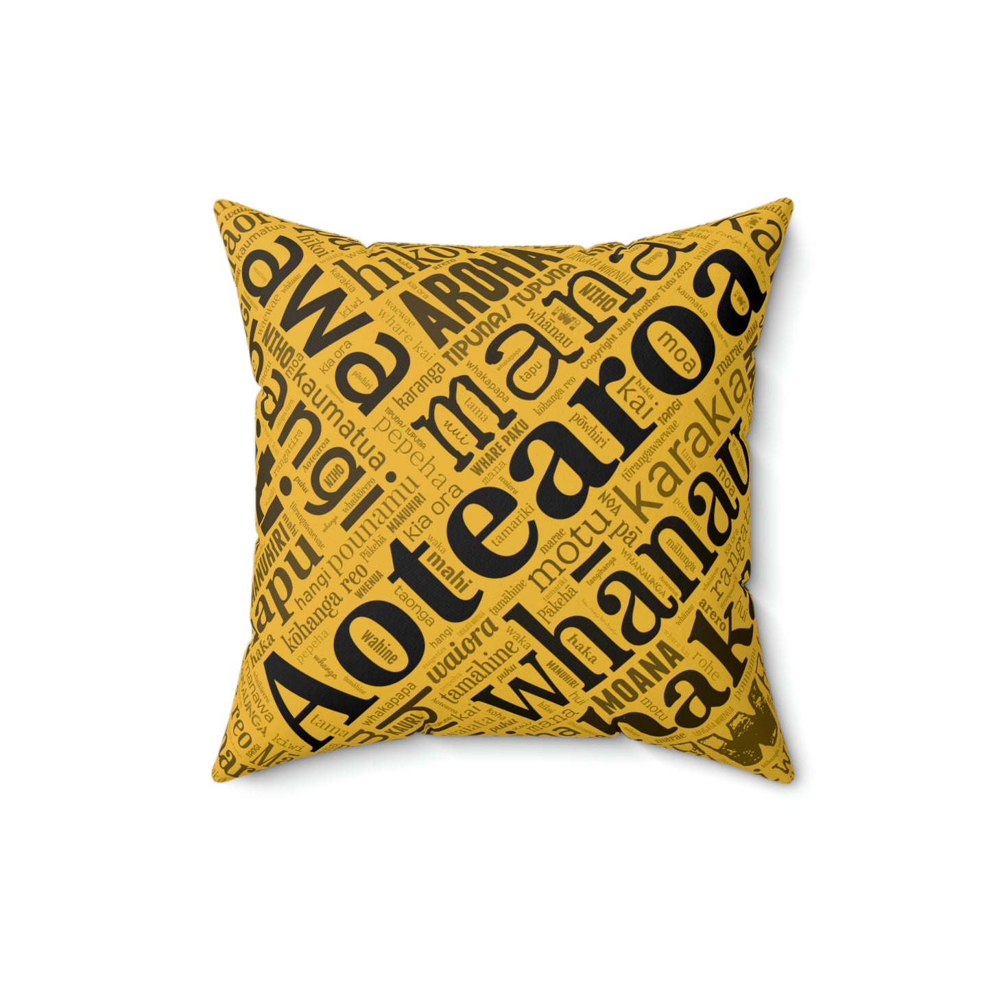 Yellow Māori Word Art Square Pillow