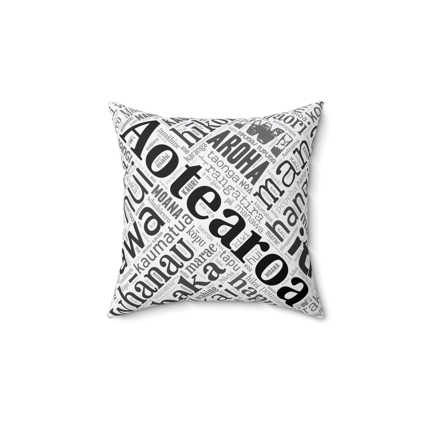 White Māori Word Art Square Pillow