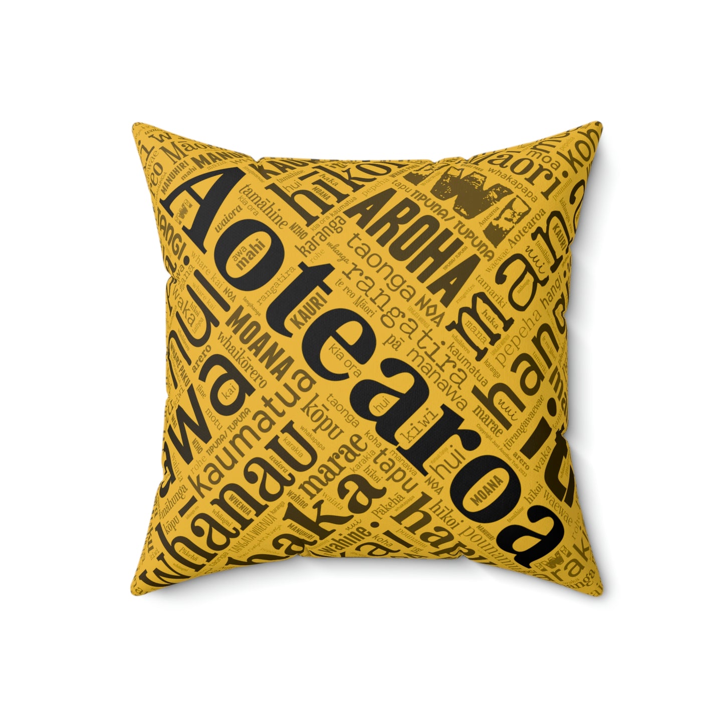 Yellow Māori Word Art Square Pillow