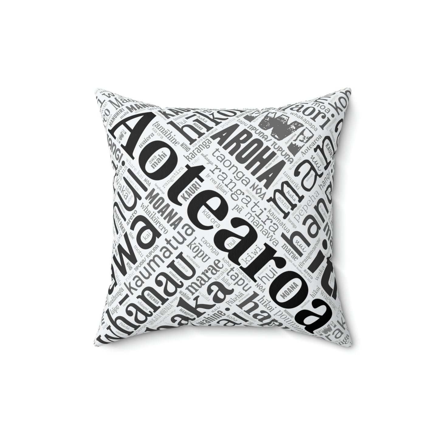 White Māori Word Art Square Pillow