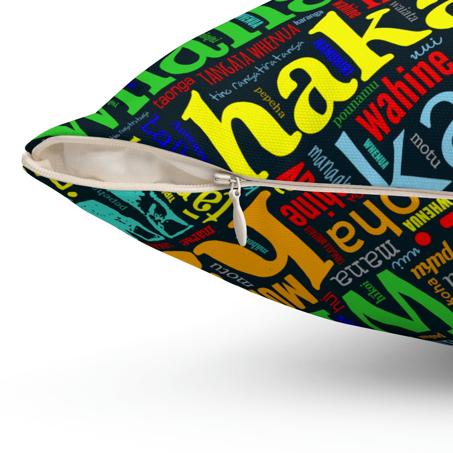 Rainbow Black Māori Word Art Square Pillow