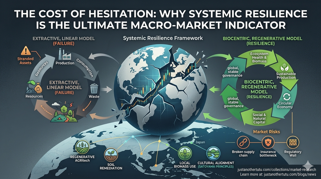 A detailed global market research infographic from JAT - MVP Journeys ® demonstrating why systemic resilience and local biomass health are the ultimate corporate risk metrics.