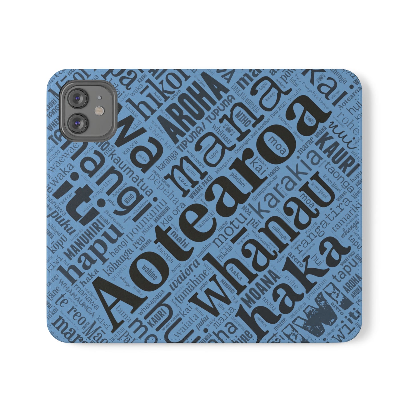 Light Blue Māori Word Art Flip Cases