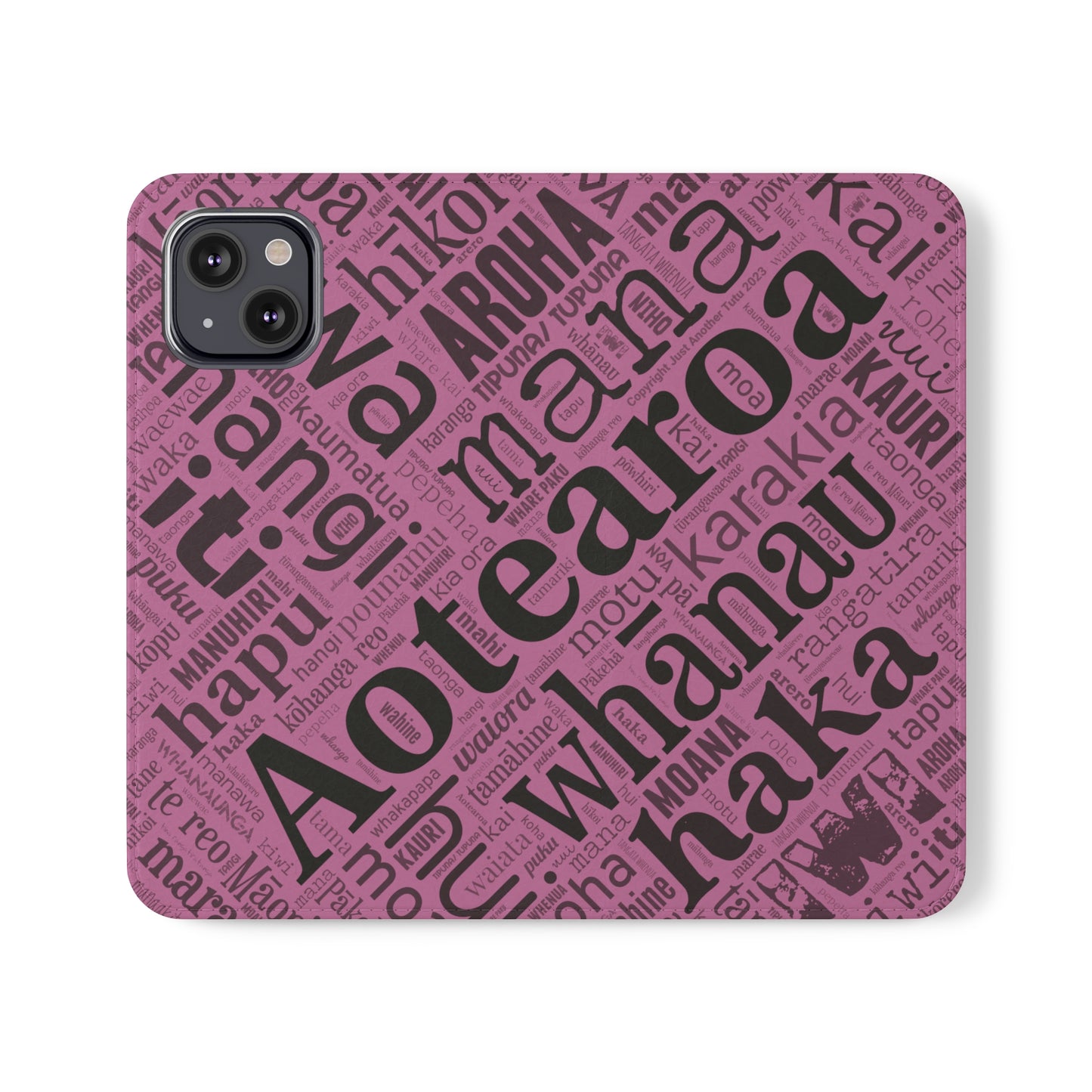 Pink Māori Word Art Flip Cases