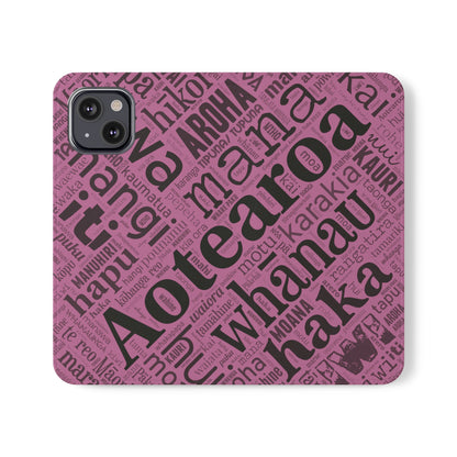 Pink Māori Word Art Flip Cases