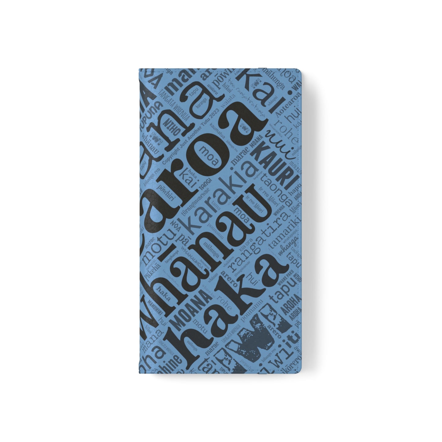 Light Blue Māori Word Art Flip Cases