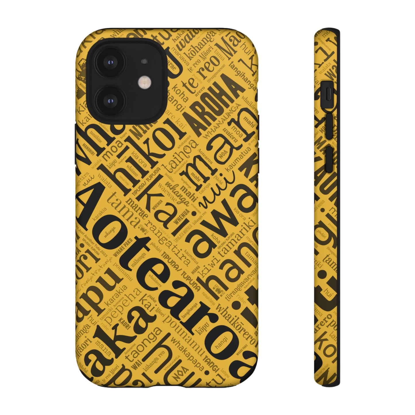 Yellow Māori Word Art Tough Phone Case for iPhone