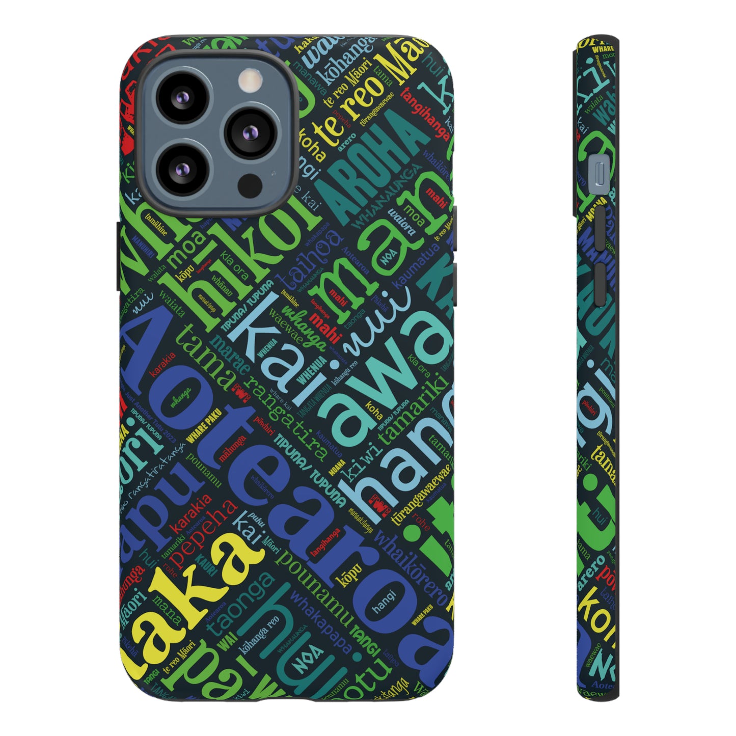 Rainbow Black Māori Word Art Tough Phone Case for iPhone