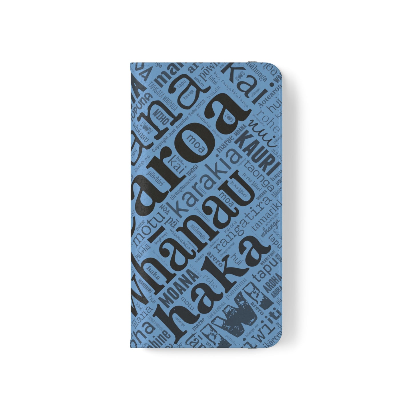 Light Blue Māori Word Art Flip Cases