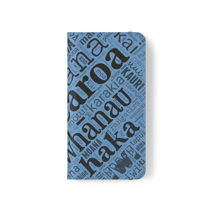 Light Blue Māori Word Art Flip Cases