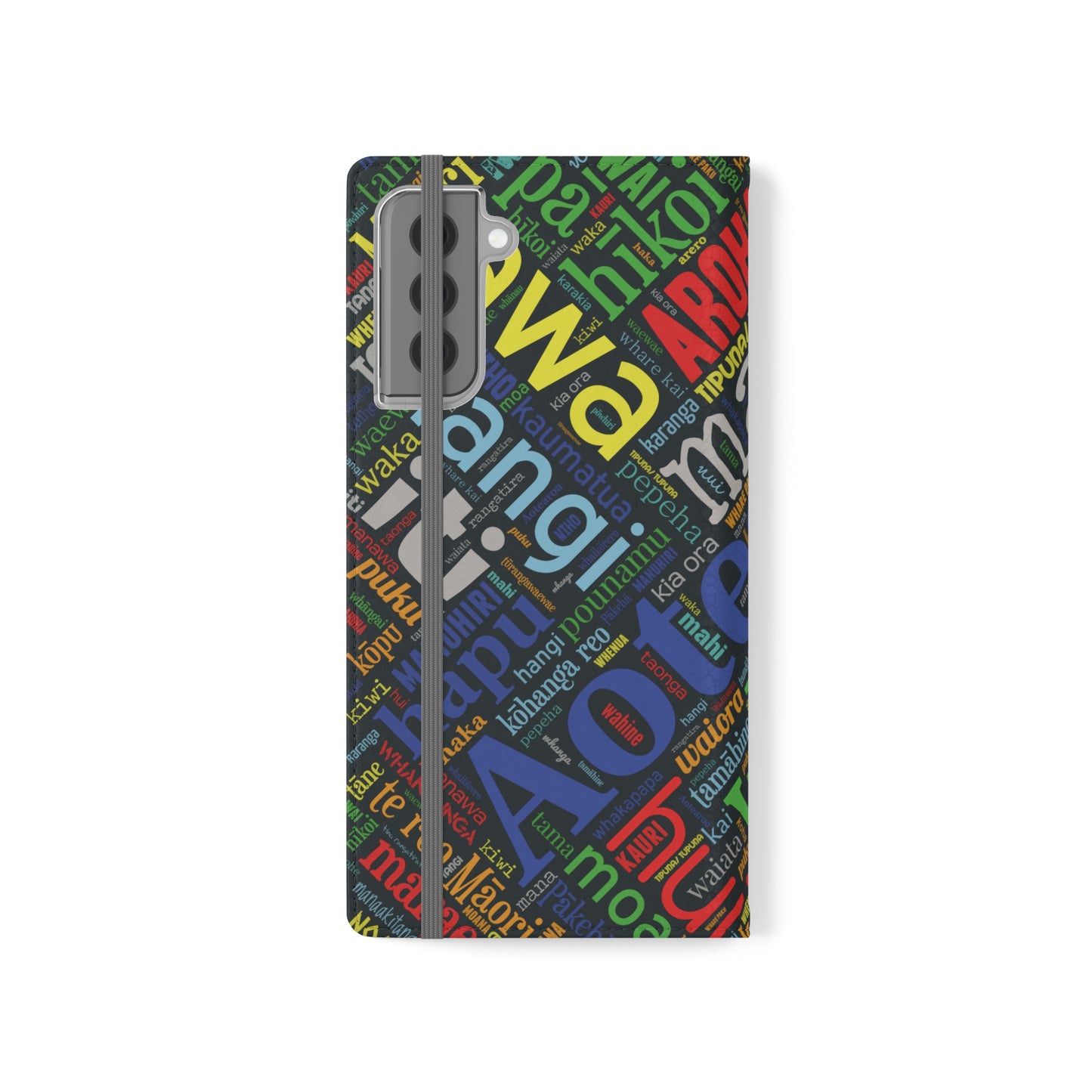 Rainbow Black Māori Word Art Flip Cases