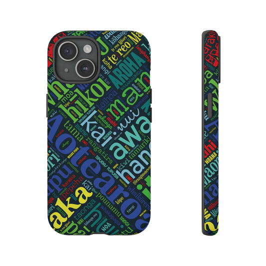 Rainbow Black Māori Word Art Tough Phone Case for iPhone