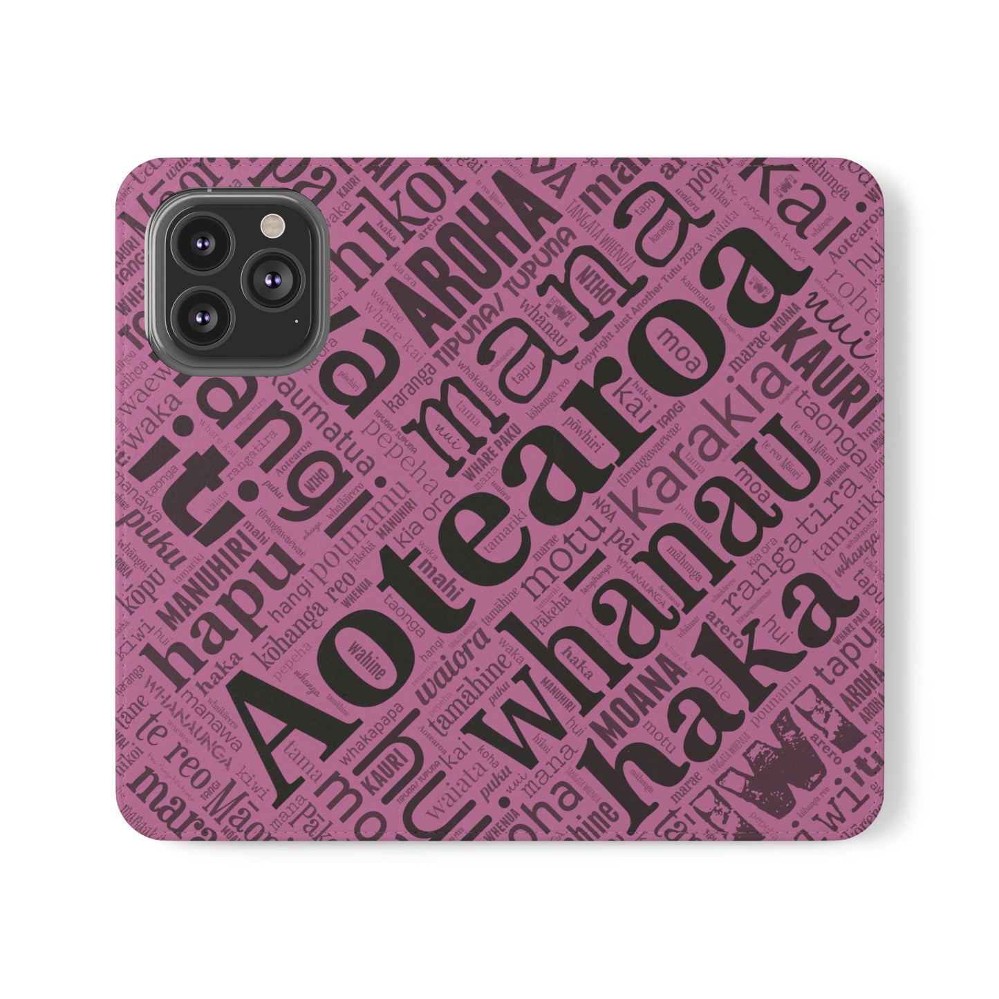 Pink Māori Word Art Flip Cases