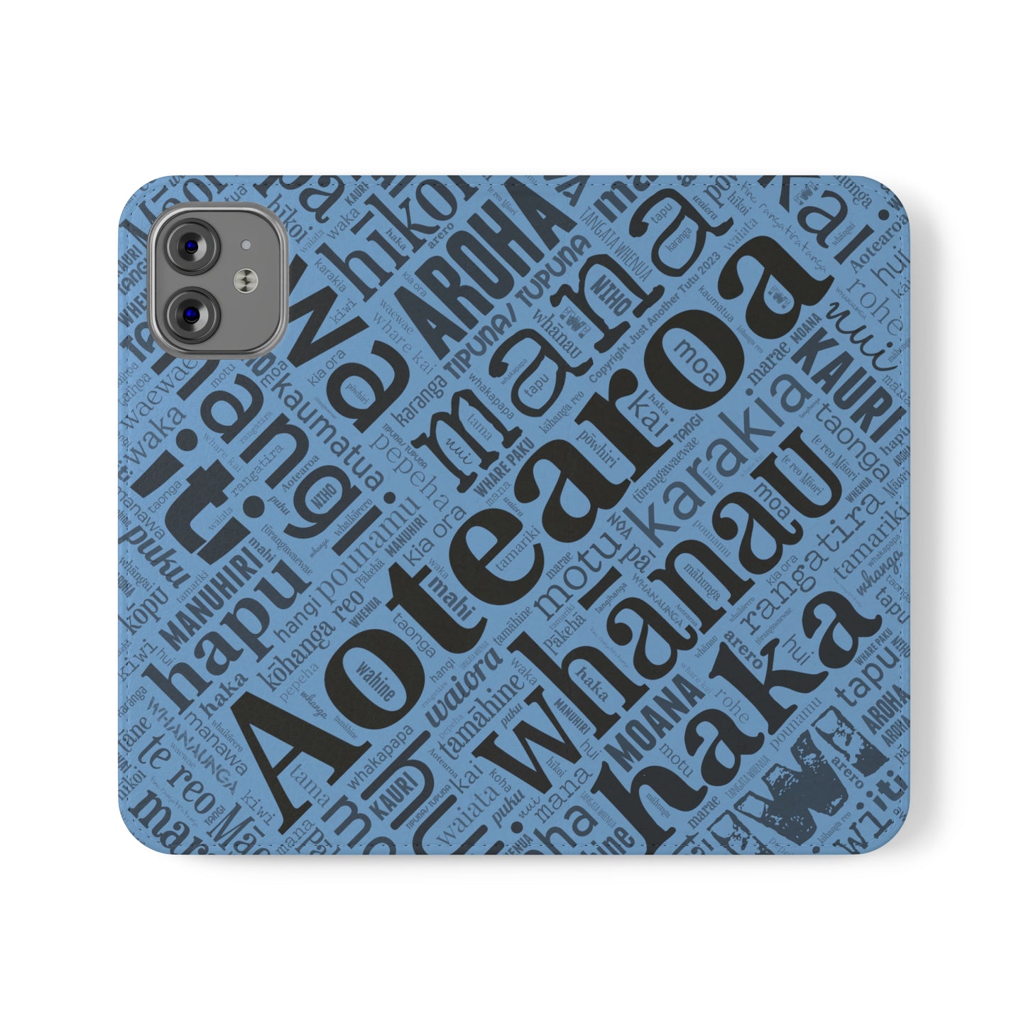 Light Blue Māori Word Art Flip Cases