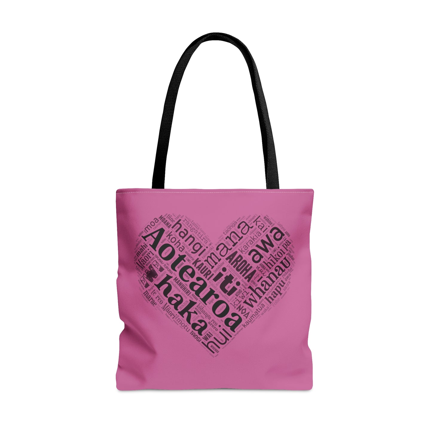 Pink Māori Word Art Heart Tote Bag