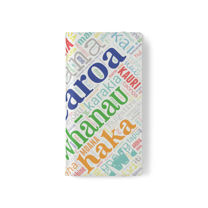 Rainbow White Māori Word Art Flip Cases