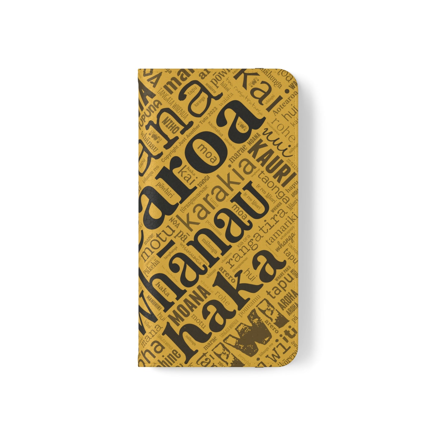 Yellow Māori Word Art Flip Cases