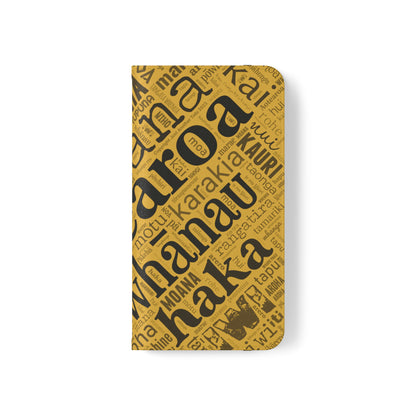 Yellow Māori Word Art Flip Cases