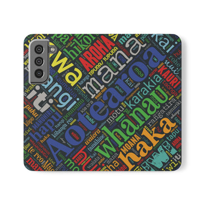 Rainbow Black Māori Word Art Flip Cases