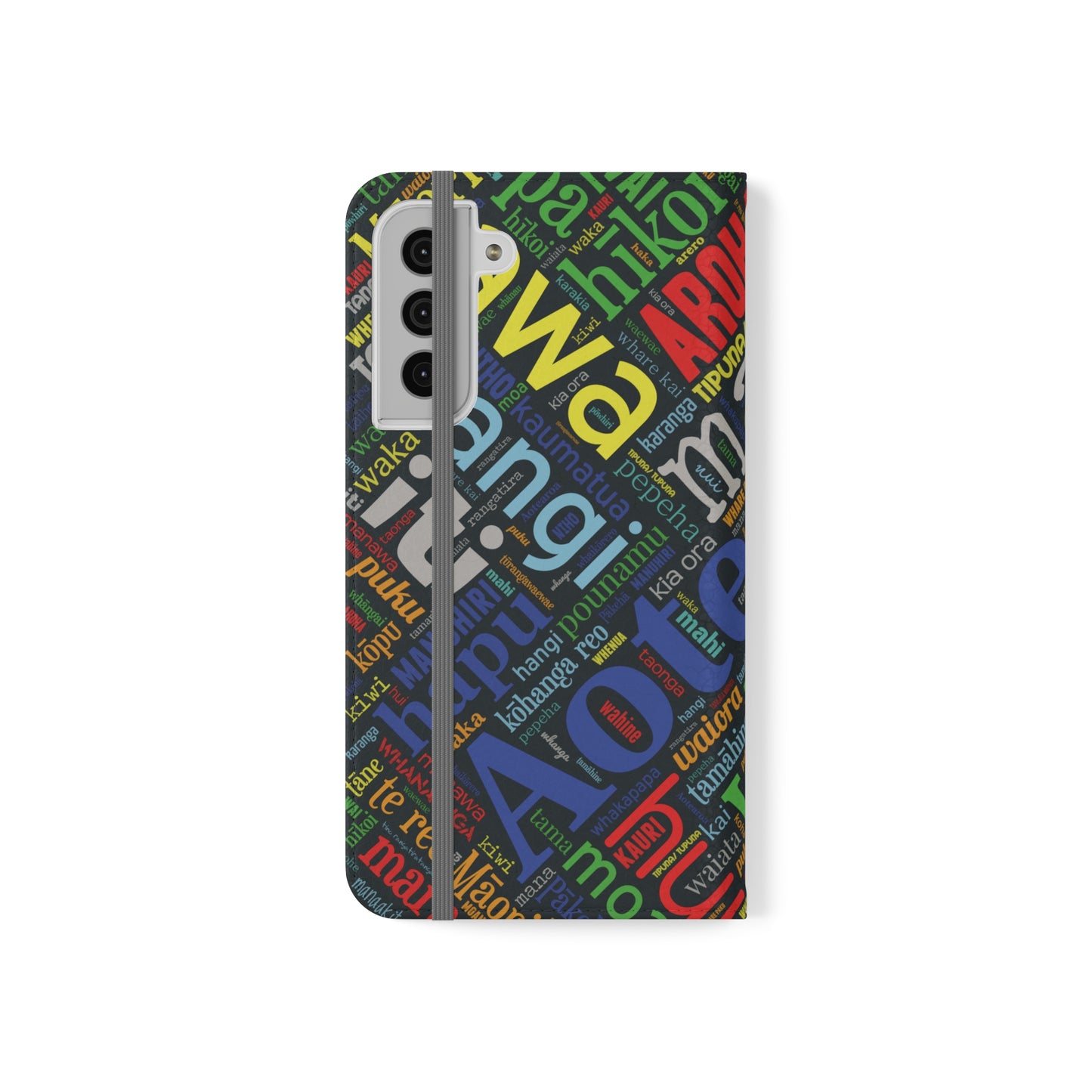 Rainbow Black Māori Word Art Flip Cases