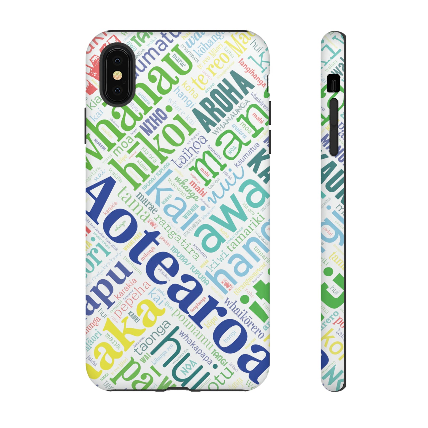 Rainbow White Māori Word Art Tough Phone Case for iPhone