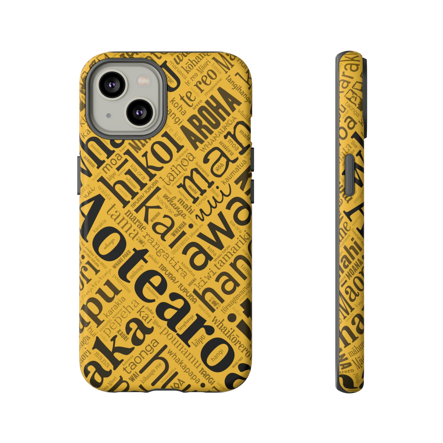 Yellow Māori Word Art Tough Phone Case for iPhone