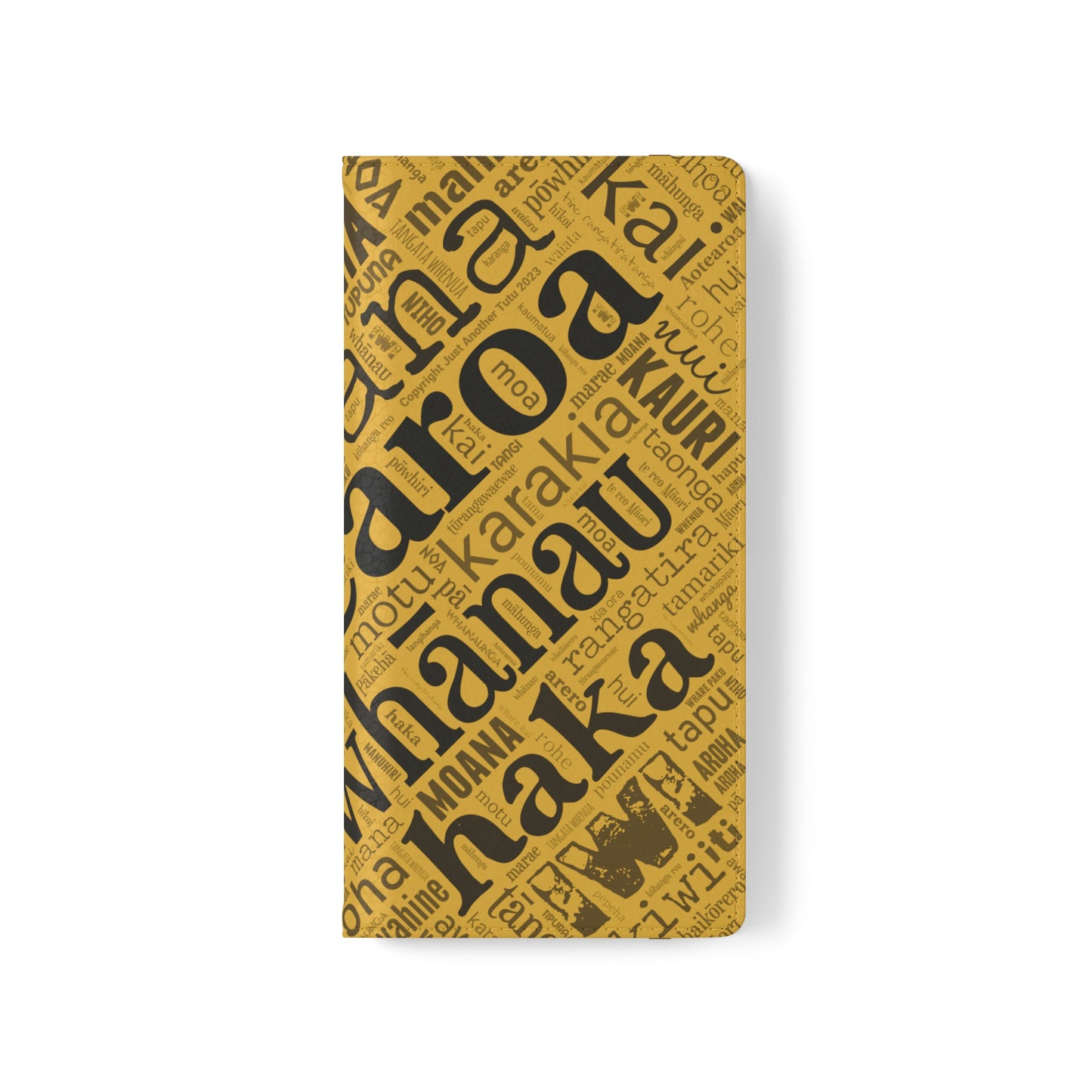 Yellow Māori Word Art Flip Cases