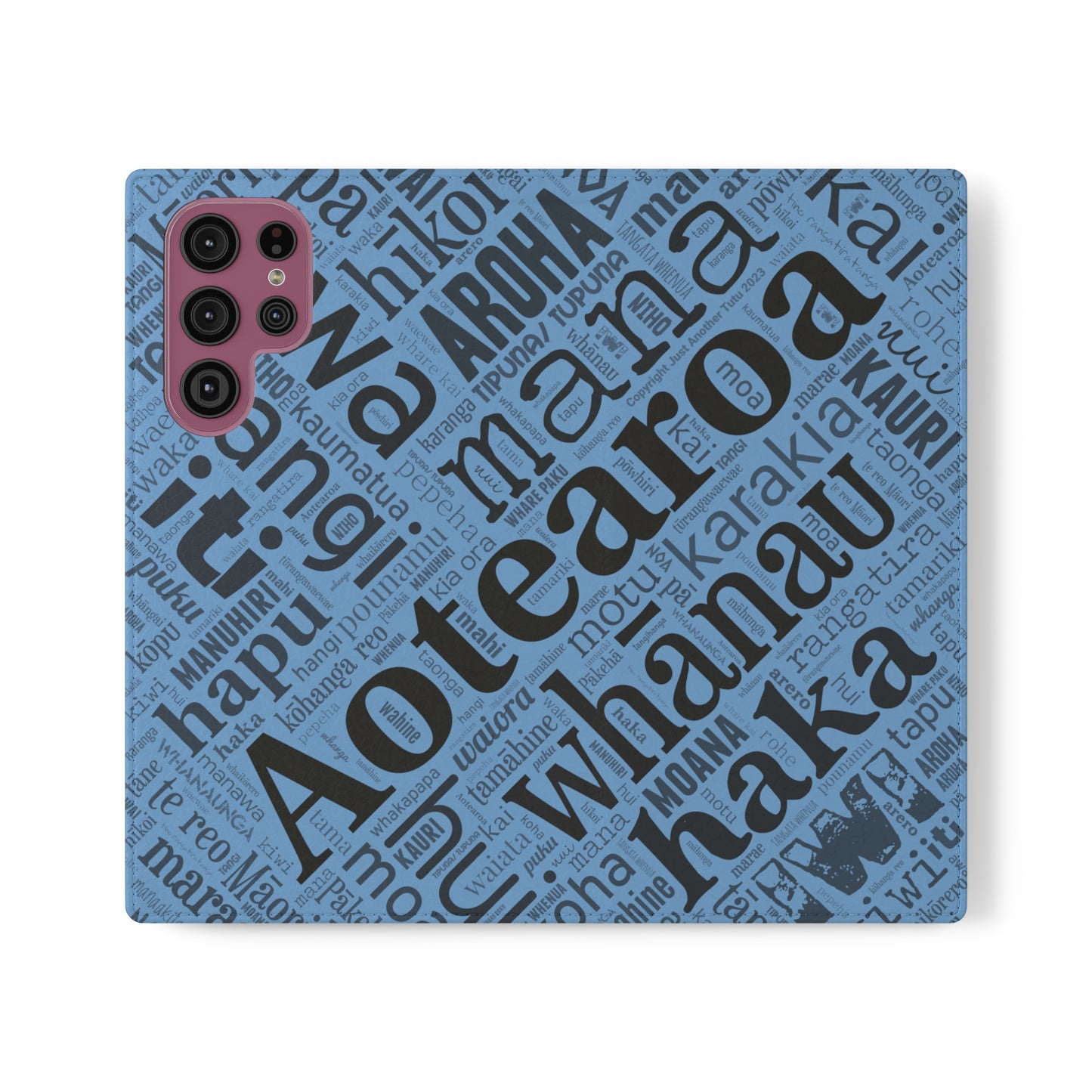 Light Blue Māori Word Art Flip Cases