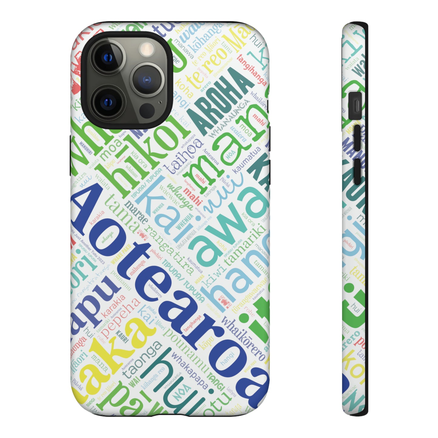 Rainbow White Māori Word Art Tough Phone Case for iPhone