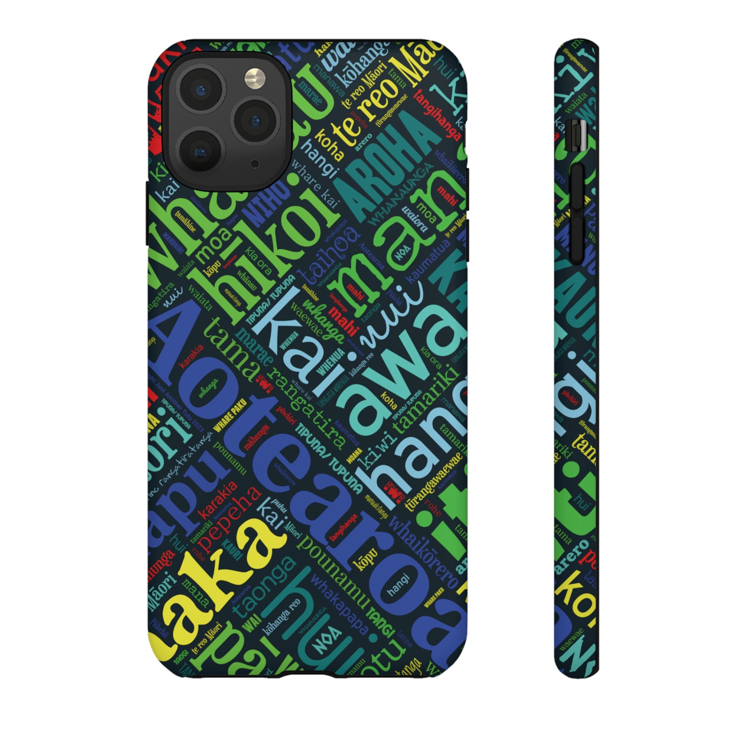 Rainbow Black Māori Word Art Tough Phone Case for iPhone