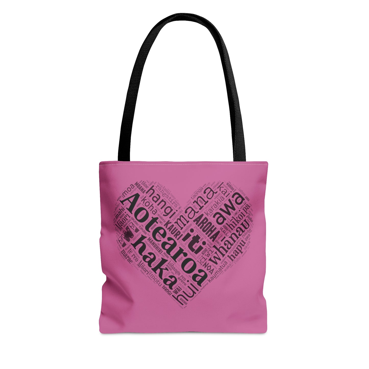 Pink Māori Word Art Heart Tote Bag