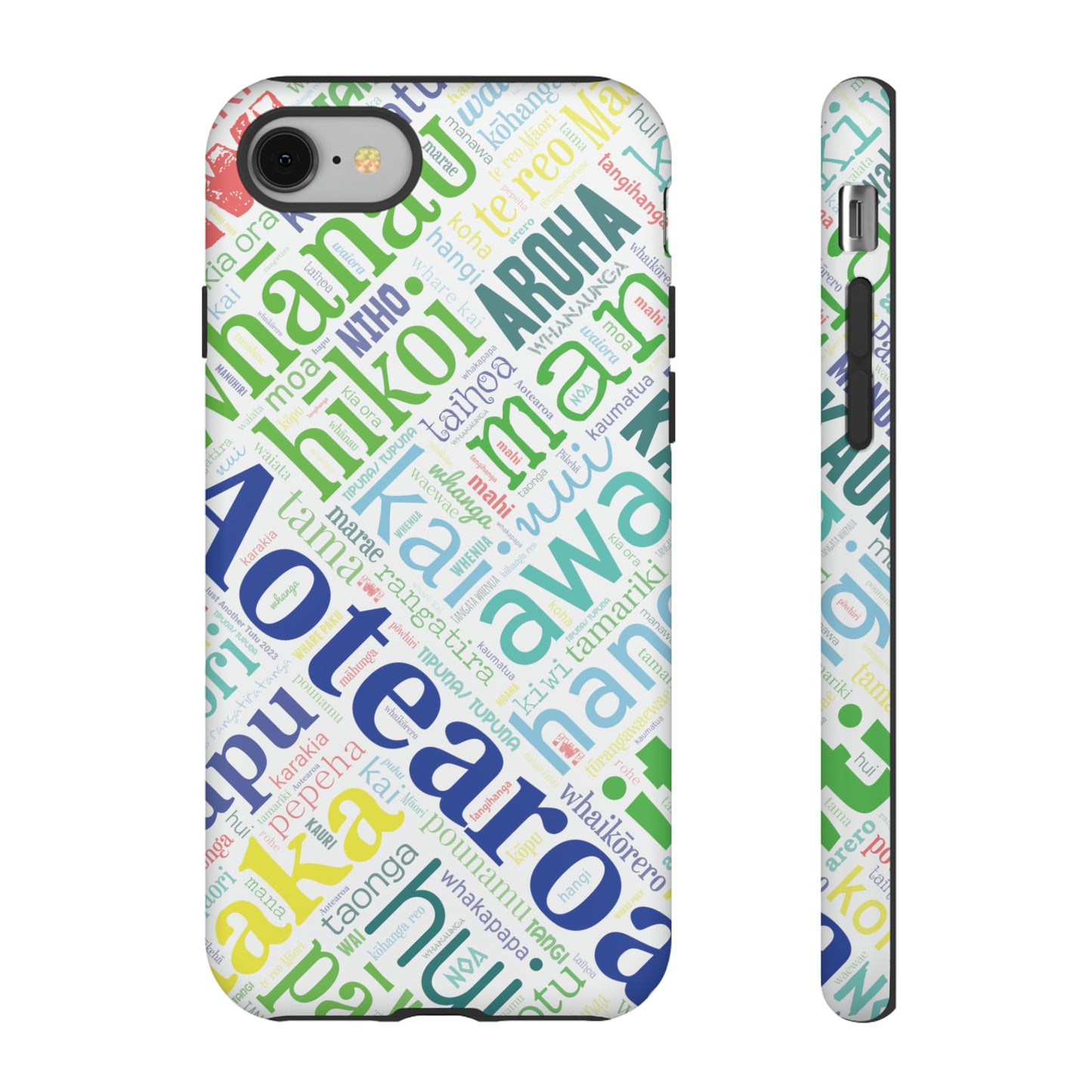 Rainbow White Māori Word Art Tough Phone Case for iPhone