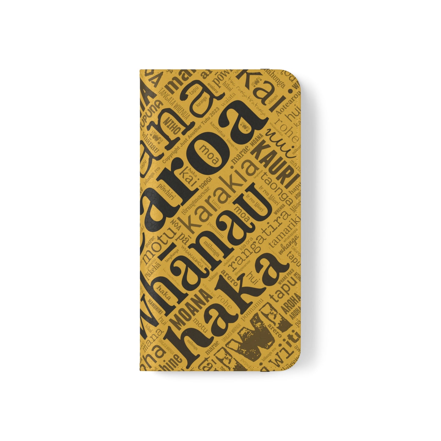 Yellow Māori Word Art Flip Cases