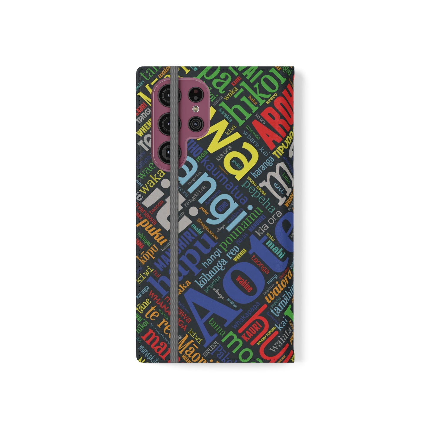 Rainbow Black Māori Word Art Flip Cases