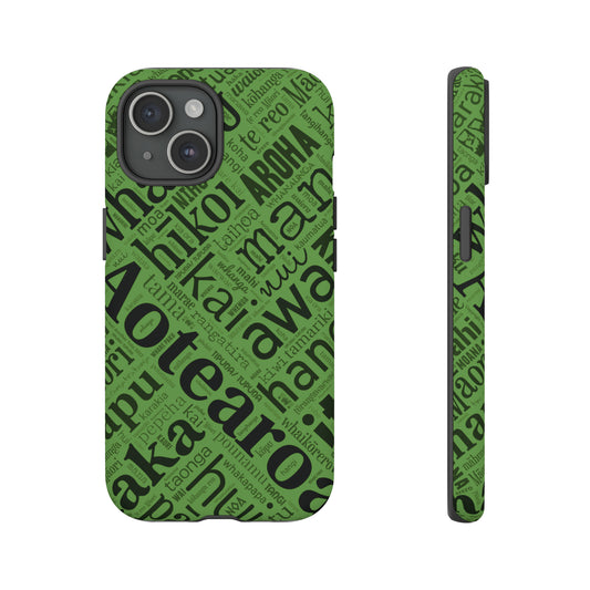 Green Māori Word Art Tough Phone Case for iPhone