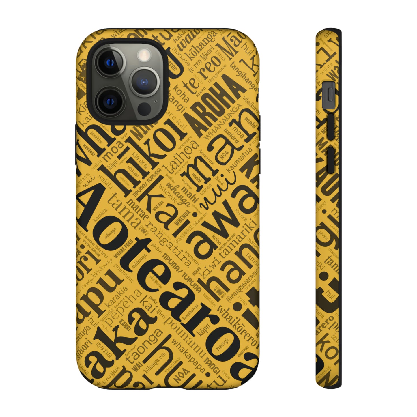 Yellow Māori Word Art Tough Phone Case for iPhone