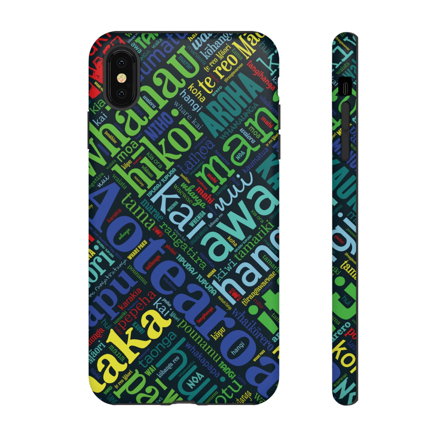 Rainbow Black Māori Word Art Tough Phone Case for iPhone