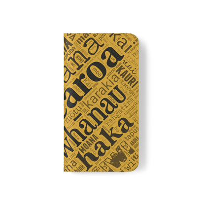 Yellow Māori Word Art Flip Cases