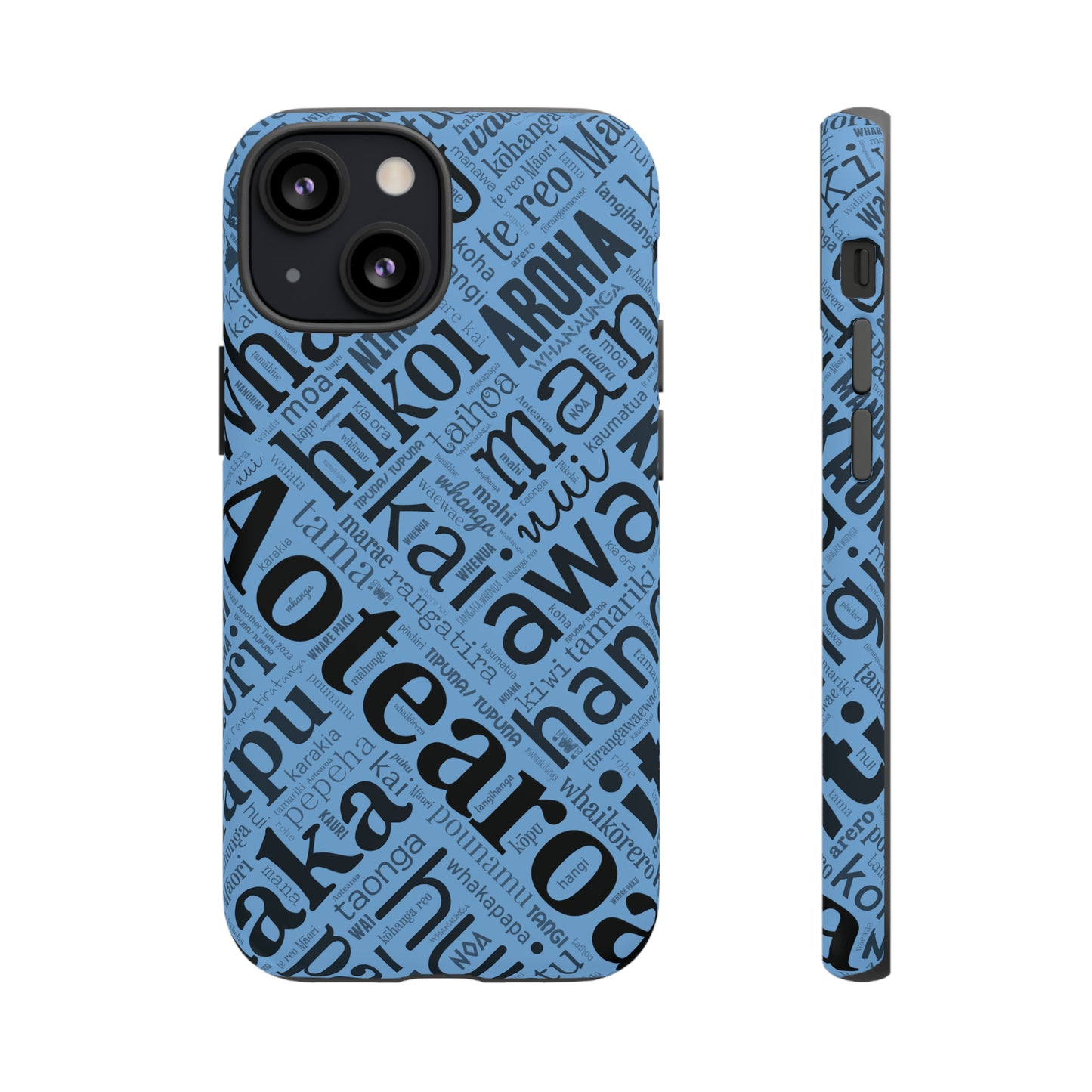 Light Blue Māori Word Art Tough Phone Case for iPhone