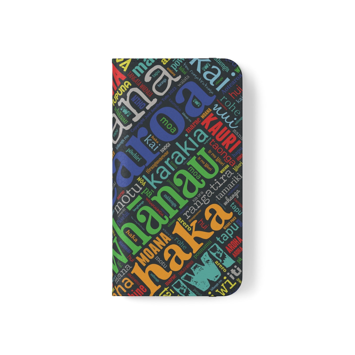 Rainbow Black Māori Word Art Flip Cases